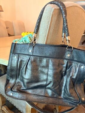Elaine Turner Metallic Black Braided-Handle Tote